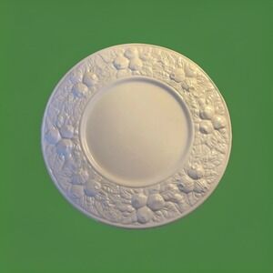 Este CE Italy Round Serving Platter Plate White Embossed Fruit - Small Chip
